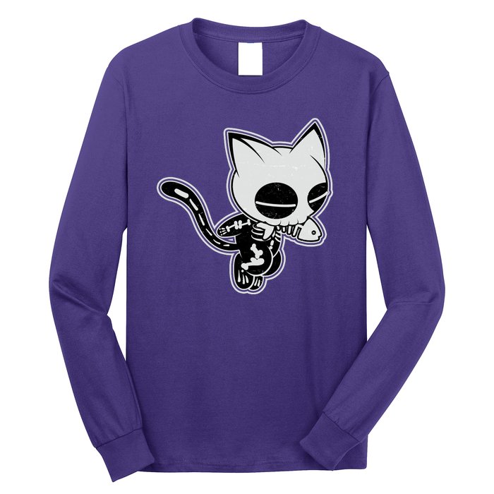 Funny Halloween Cute Ghost Skelekat Long Sleeve Shirt