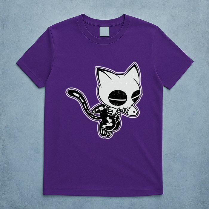 Funny Halloween Cute Ghost Skelekat T-Shirt