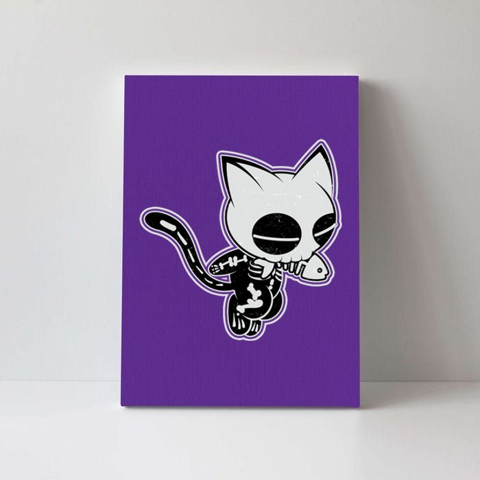 Funny Halloween Cute Ghost Skelekat Canvas