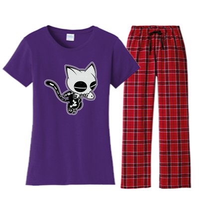 Funny Halloween Cute Ghost Skelekat Women's Flannel Pajama Set