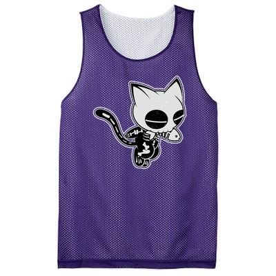 Funny Halloween Cute Ghost Skelekat Mesh Reversible Basketball Jersey Tank