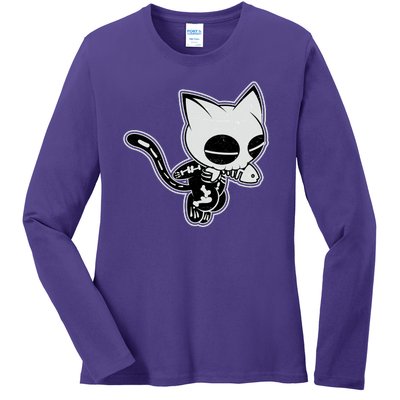 Funny Halloween Cute Ghost Skelekat Ladies Long Sleeve Shirt