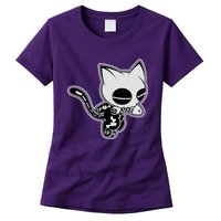 Funny Halloween Cute Ghost Skelekat Womens T-Shirt