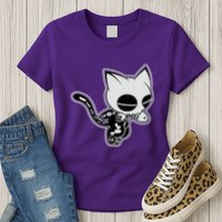 Funny Halloween Cute Ghost Skelekat Womens T-Shirt