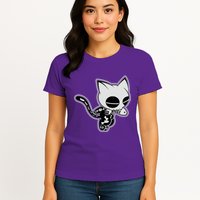 Funny Halloween Cute Ghost Skelekat Womens T-Shirt