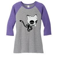 Funny Halloween Cute Ghost Skelekat Women's Tri-Blend 3/4-Sleeve Raglan Shirt