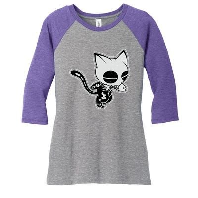 Funny Halloween Cute Ghost Skelekat Women's Tri-Blend 3/4-Sleeve Raglan Shirt