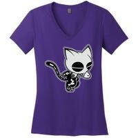 Funny Halloween Cute Ghost Skelekat Women's V-Neck T-Shirt