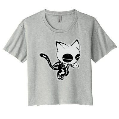 Funny Halloween Cute Ghost Skelekat Women's Crop Top Tee