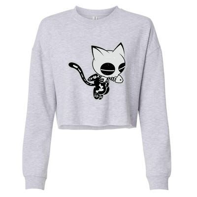 Funny Halloween Cute Ghost Skelekat Cropped Pullover Crew