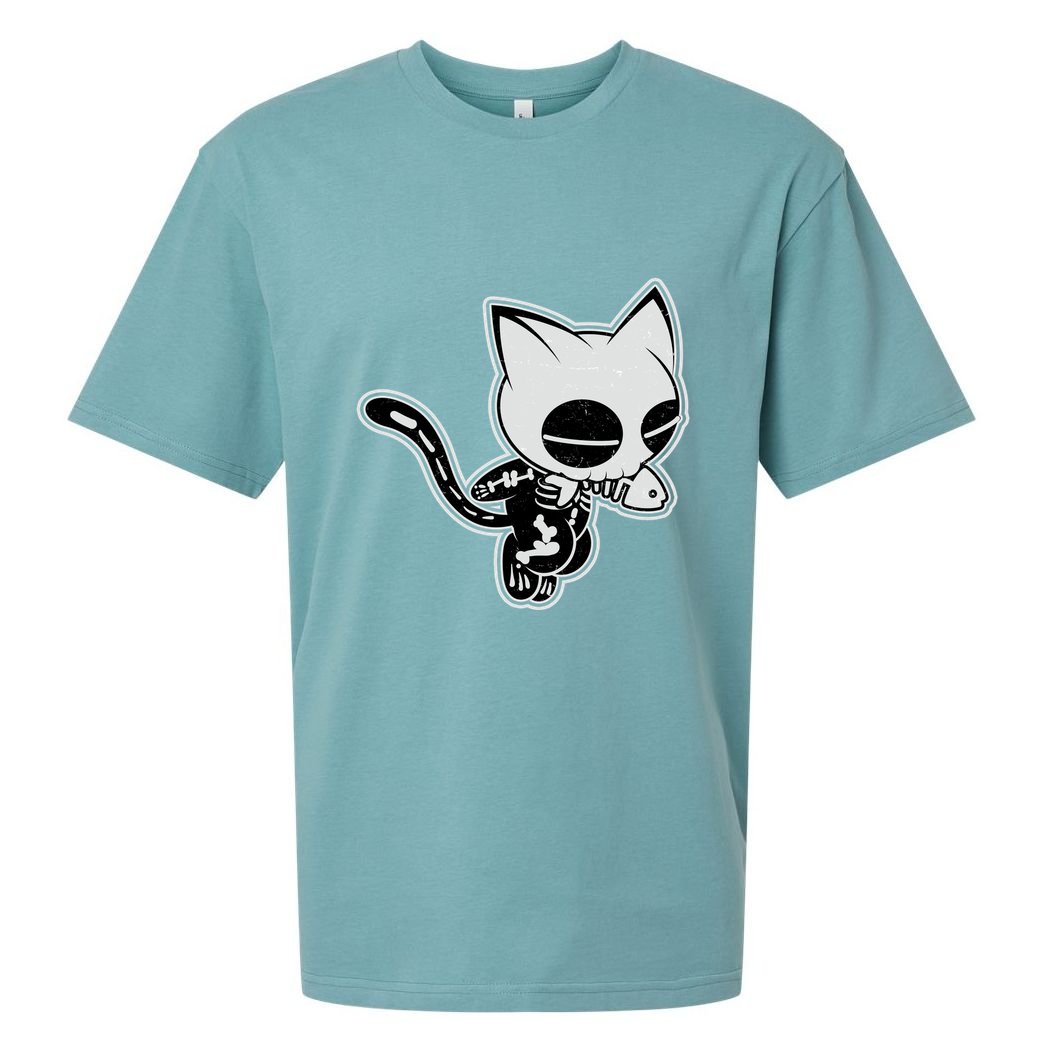 Funny Halloween Cute Ghost Skelekat Sueded Cloud Jersey T-Shirt