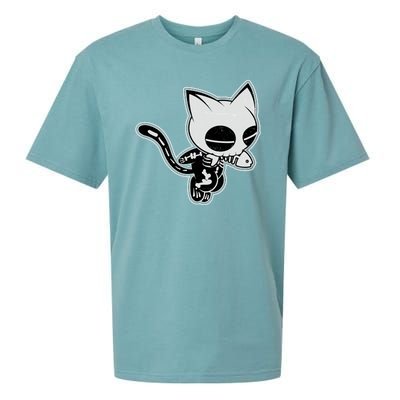 Funny Halloween Cute Ghost Skelekat Sueded Cloud Jersey T-Shirt