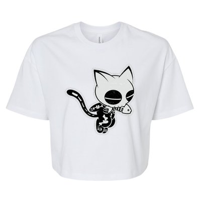 Funny Halloween Cute Ghost Skelekat Bella+Canvas Jersey Crop Tee