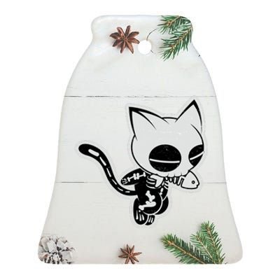 Funny Halloween Cute Ghost Skelekat Ceramic Bell Ornament