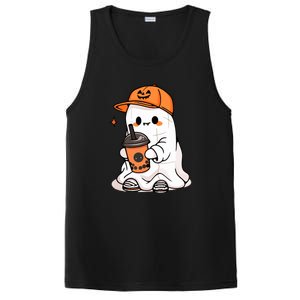 Funny Halloween Cute Little Ghost Drinking Coffee Spooky Season Gift PosiCharge Competitor Tank