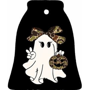 Funny Halloween Camouflage Camo Ghost Hello Hunting Season Ceramic Bell Ornament