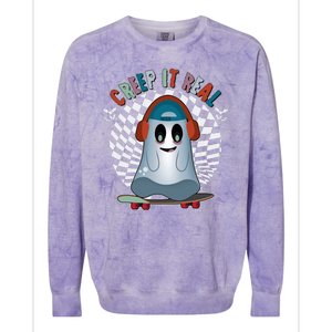 Funny Halloween Creep It Real Skateboarding Ghost Colorblast Crewneck Sweatshirt