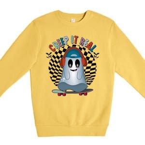 Funny Halloween Creep It Real Skateboarding Ghost Premium Crewneck Sweatshirt