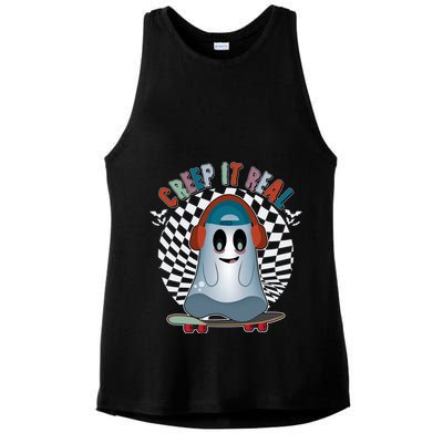 Funny Halloween Creep It Real Skateboarding Ghost Ladies PosiCharge Tri-Blend Wicking Tank