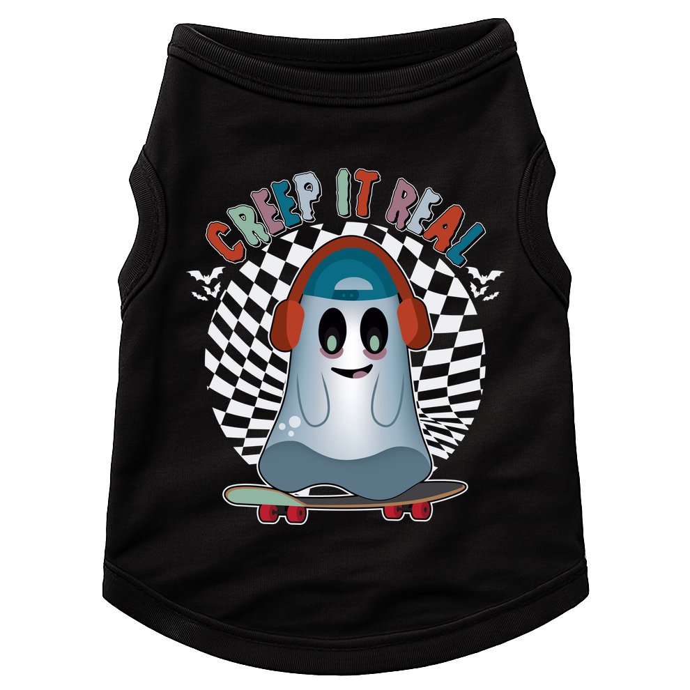 Funny Halloween Creep It Real Skateboarding Ghost Doggie Tank