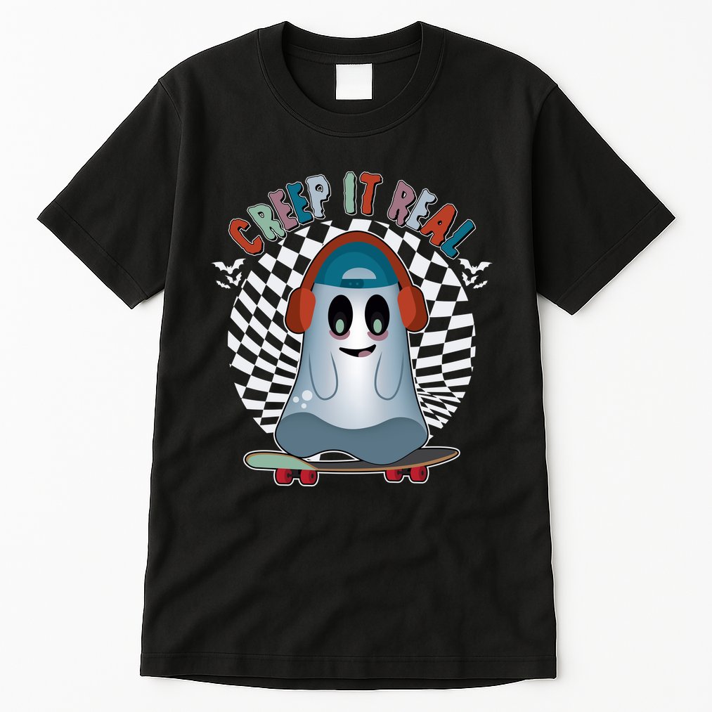 Funny Halloween Creep It Real Skateboarding Ghost Tall T-Shirt