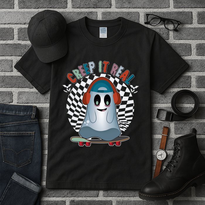 Funny Halloween Creep It Real Skateboarding Ghost Tall T-Shirt