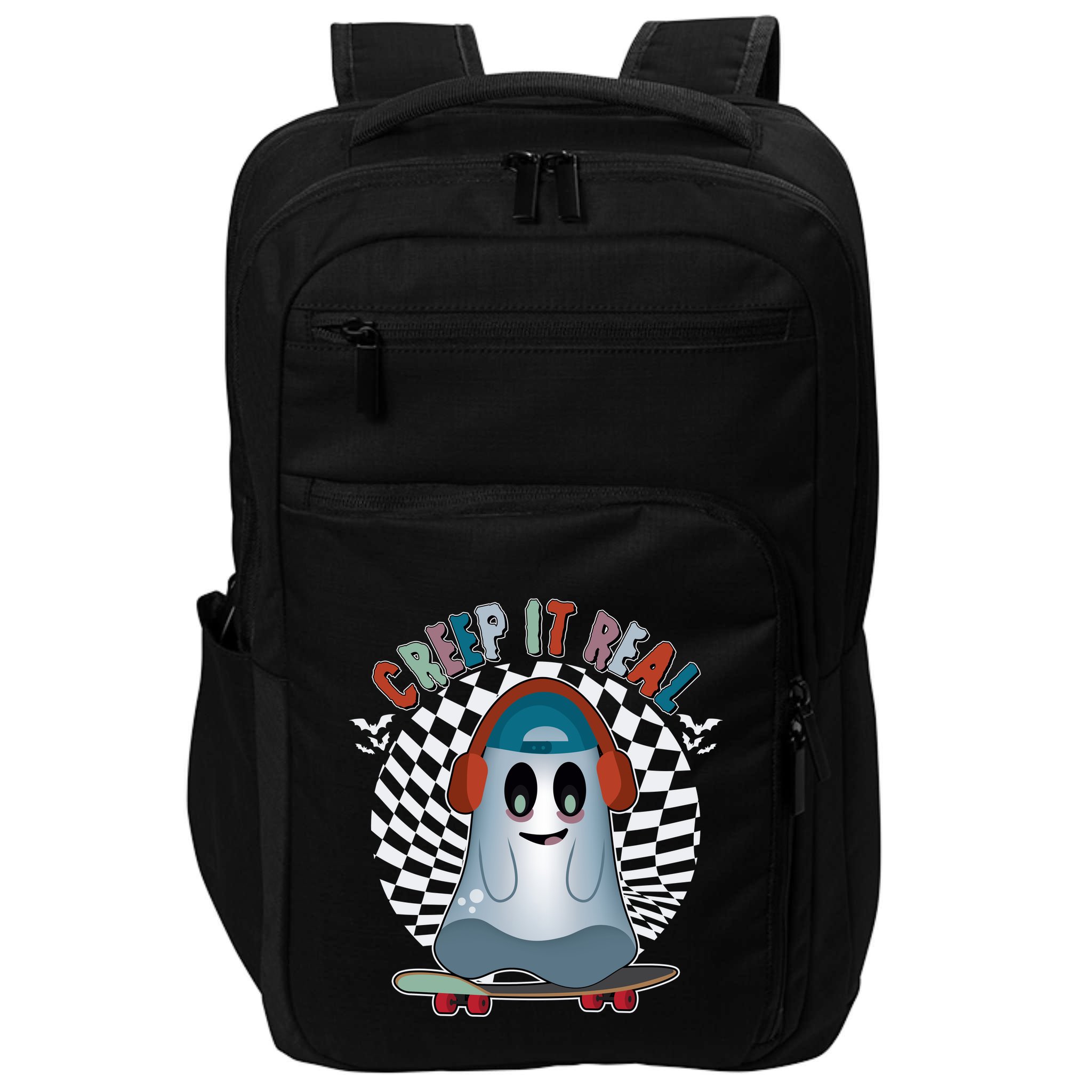 Funny Halloween Creep It Real Skateboarding Ghost Impact Tech Backpack