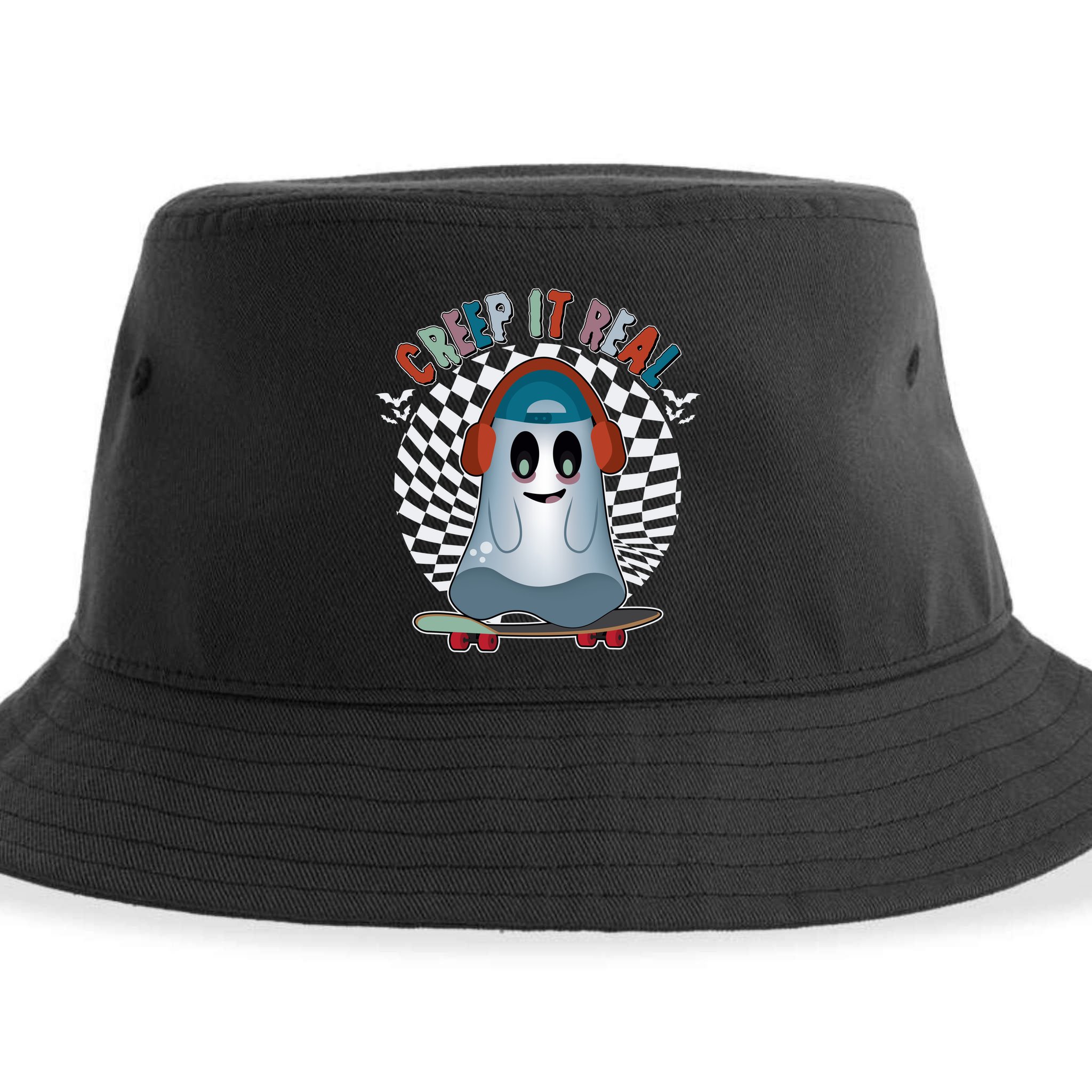 Funny Halloween Creep It Real Skateboarding Ghost Sustainable Bucket Hat