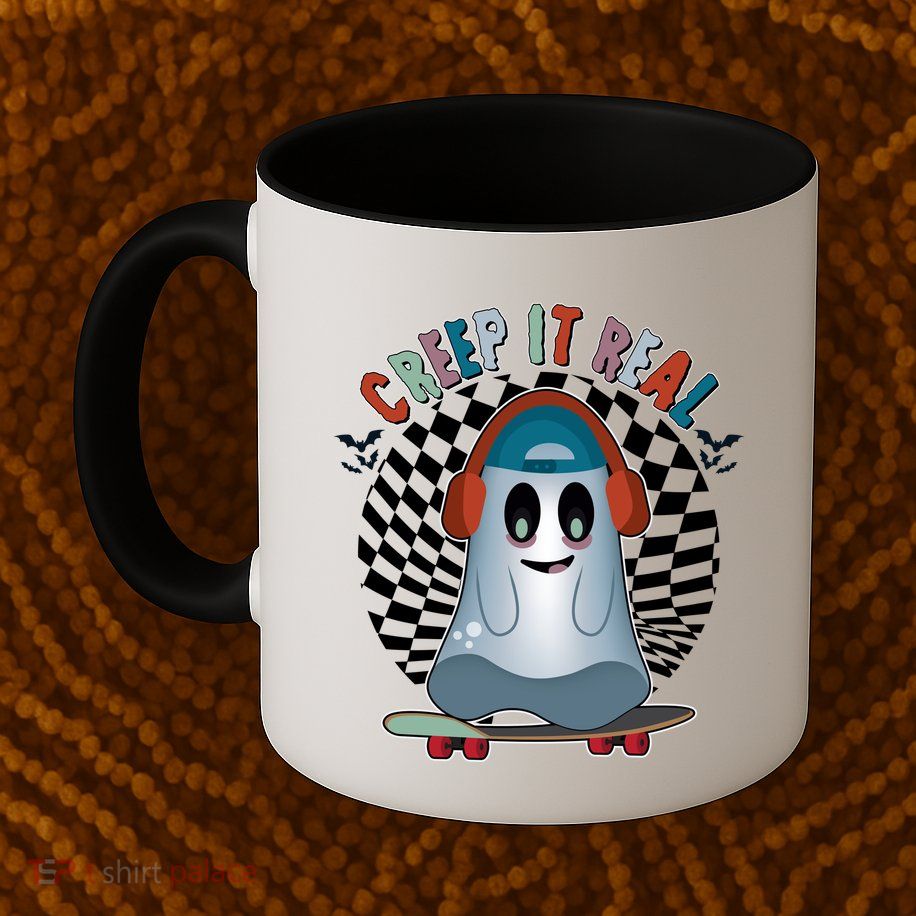 Funny Halloween Creep It Real Skateboarding Ghost Mug