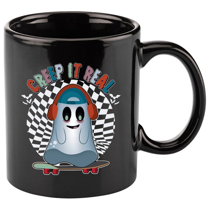 Funny Halloween Creep It Real Skateboarding Ghost 11oz C Handle Ceramic Mug