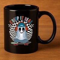 Funny Halloween Creep It Real Skateboarding Ghost 11oz C Handle Ceramic Mug