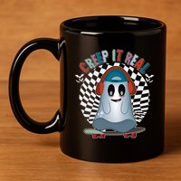 Funny Halloween Creep It Real Skateboarding Ghost 11oz C Handle Ceramic Mug