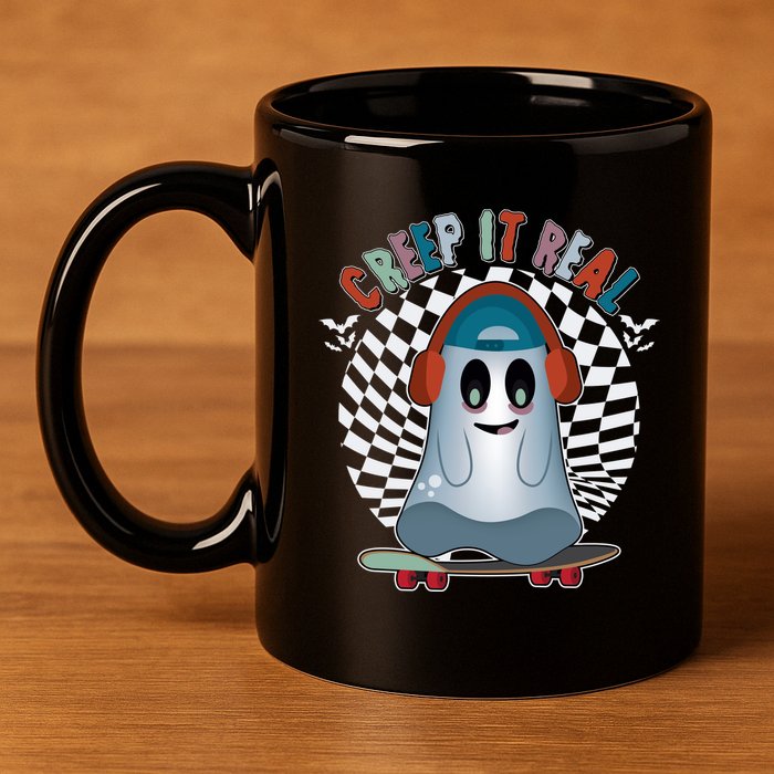 Funny Halloween Creep It Real Skateboarding Ghost 11oz C Handle Ceramic Mug