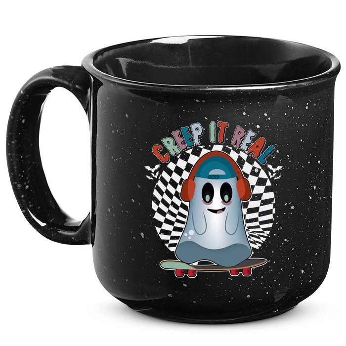 Funny Halloween Creep It Real Skateboarding Ghost 15oz Campfire Ceramic Mug