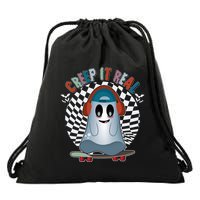 Funny Halloween Creep It Real Skateboarding Ghost Drawstring Bag