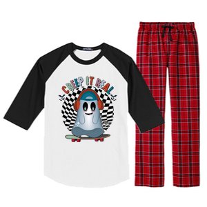 Funny Halloween Creep It Real Skateboarding Ghost Raglan Sleeve Pajama Set