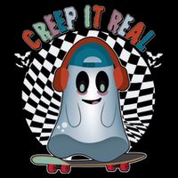 Funny Halloween Creep It Real Skateboarding Ghost Flat Bill Trucker Hat