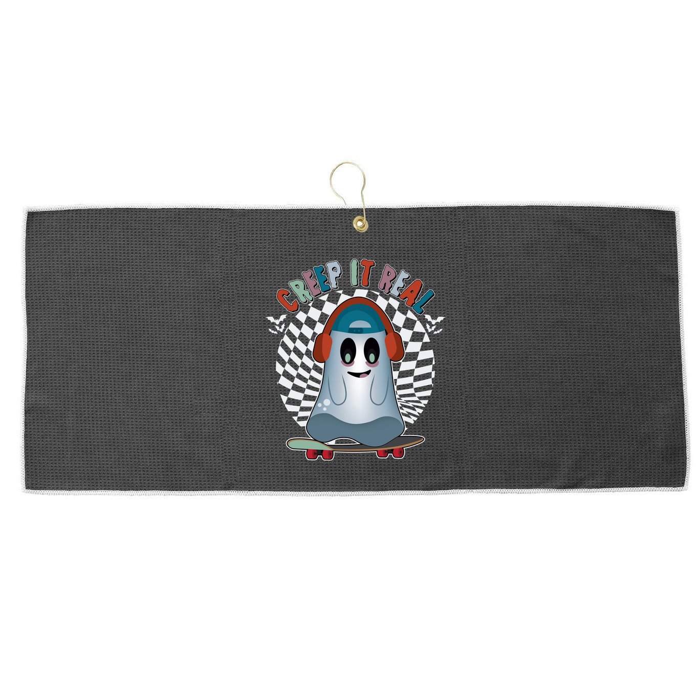 Funny Halloween Creep It Real Skateboarding Ghost Large Microfiber Waffle Golf Towel