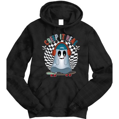 Funny Halloween Creep It Real Skateboarding Ghost Tie Dye Hoodie