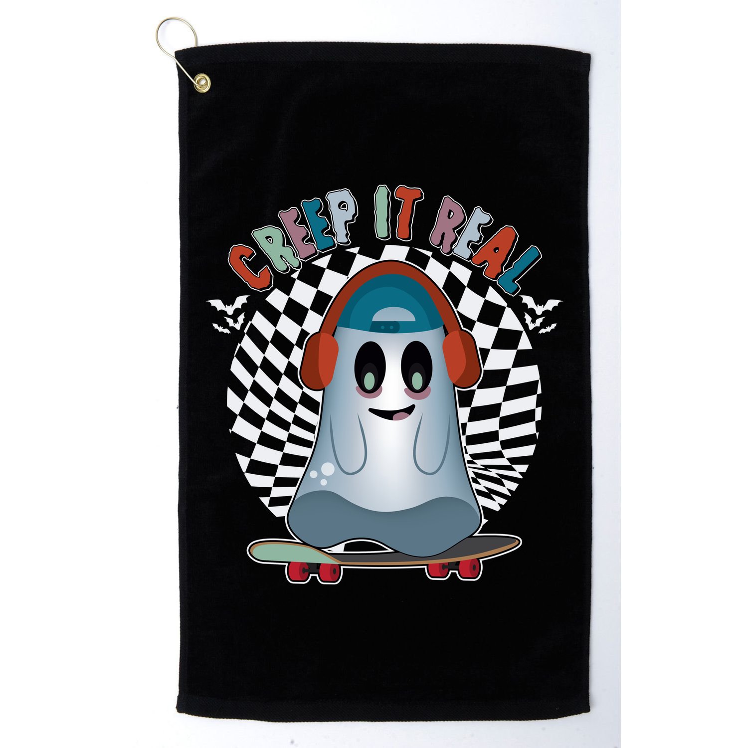 Funny Halloween Creep It Real Skateboarding Ghost Golf Towel