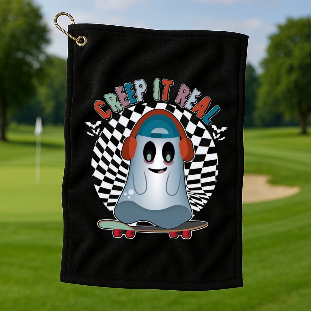 Funny Halloween Creep It Real Skateboarding Ghost Golf Towel