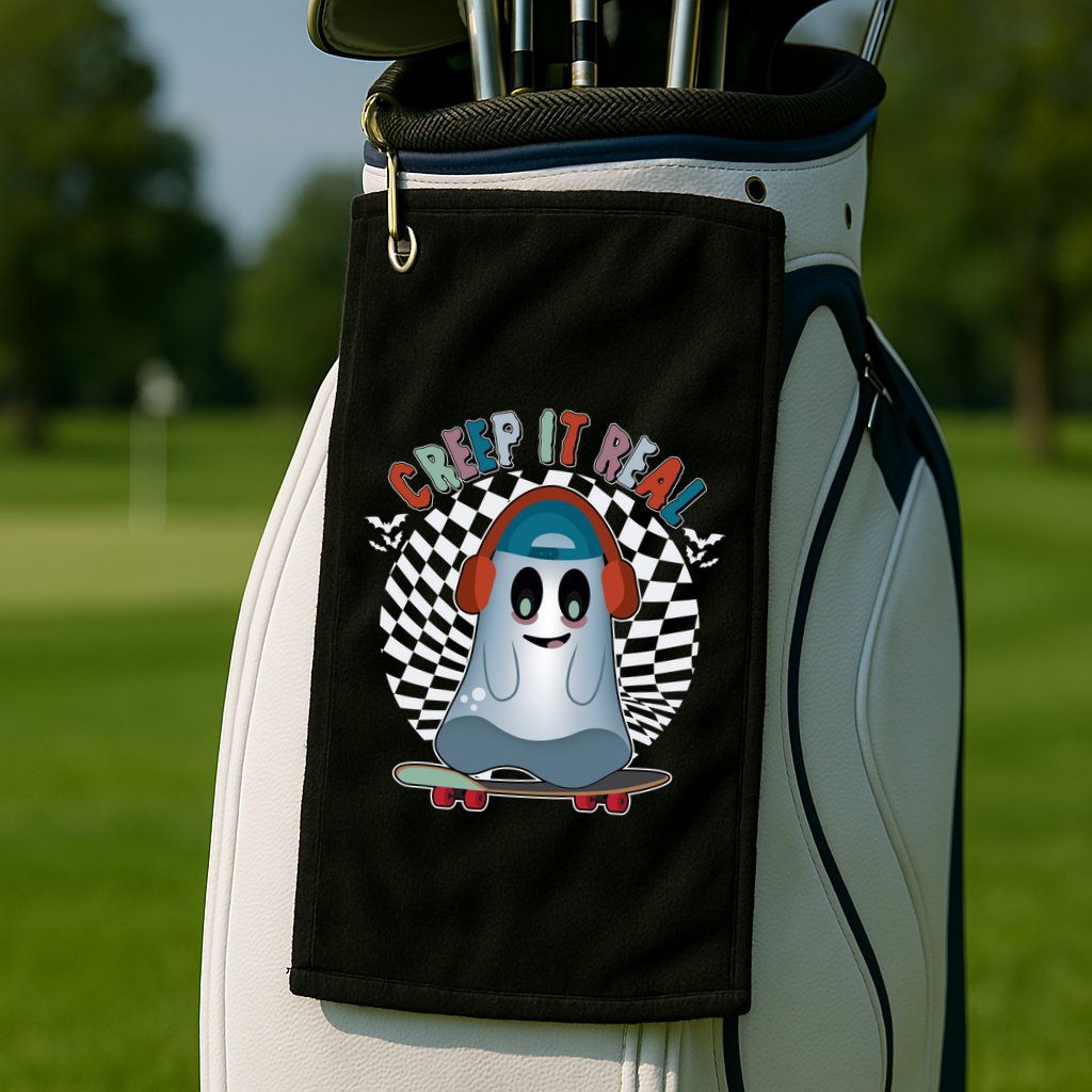 Funny Halloween Creep It Real Skateboarding Ghost Golf Towel
