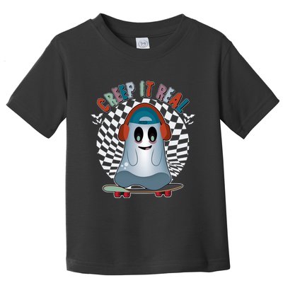 Funny Halloween Creep It Real Skateboarding Ghost Toddler T-Shirt