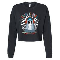 Funny Halloween Creep It Real Skateboarding Ghost Cropped Pullover Crew
