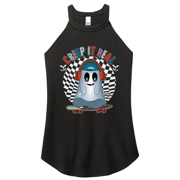 Funny Halloween Creep It Real Skateboarding Ghost Women's Perfect Tri Rocker Tank