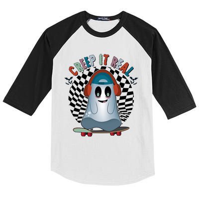 Funny Halloween Creep It Real Skateboarding Ghost Kids Colorblock Raglan Jersey