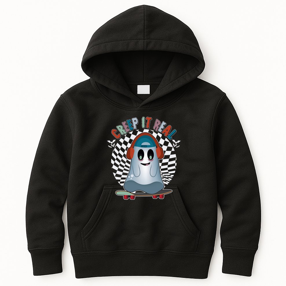 Funny Halloween Creep It Real Skateboarding Ghost Kids Hoodie