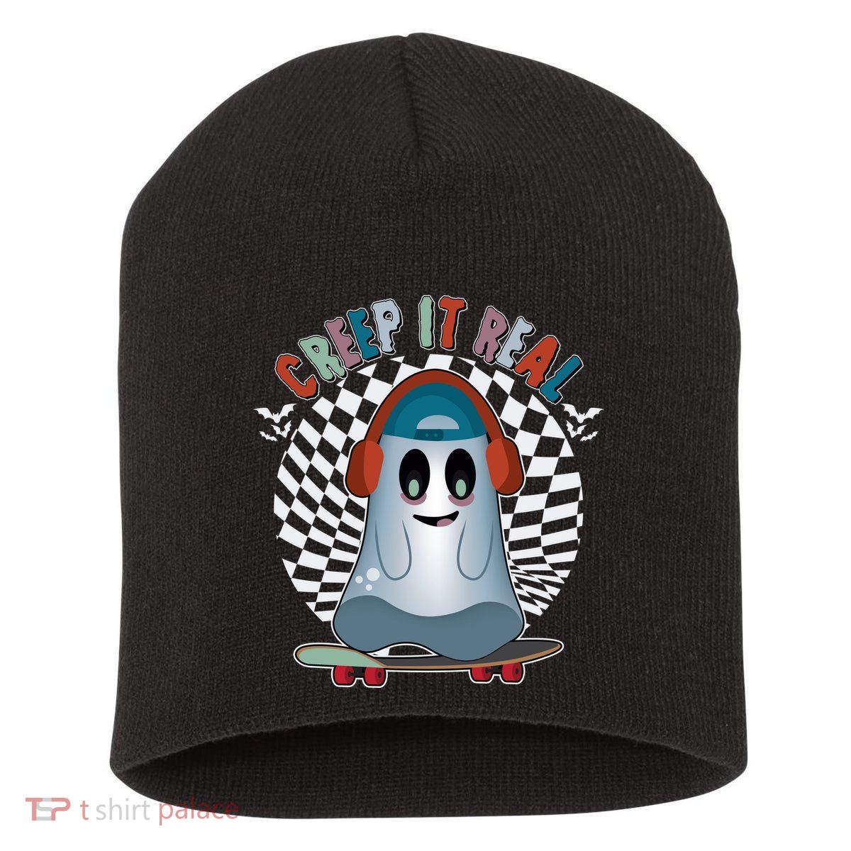 Funny Halloween Creep It Real Skateboarding Ghost Short Acrylic Beanie