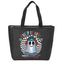 Funny Halloween Creep It Real Skateboarding Ghost Zip Tote Bag