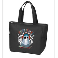 Funny Halloween Creep It Real Skateboarding Ghost Zip Tote Bag